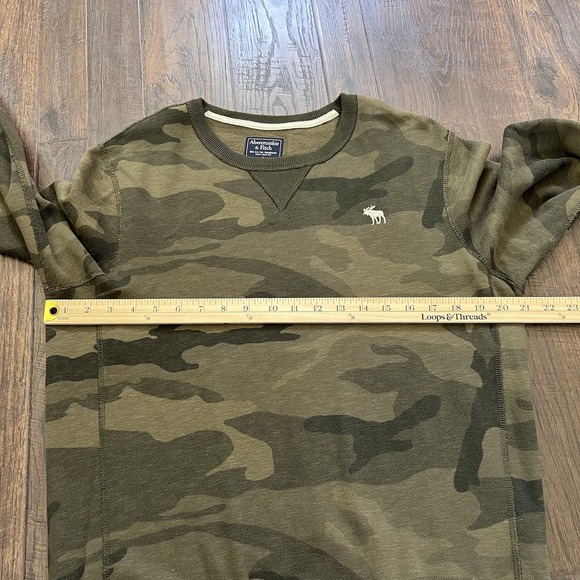 Abercrombie & Fitch Sweatshirt Small L/S Crew Neck Logo Green Camo Oversized Y2K - Picture 4 of 6
